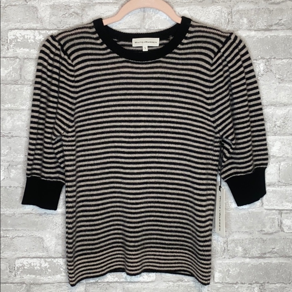 White + Warren Puff Sleeve Crew 100% Cashmere